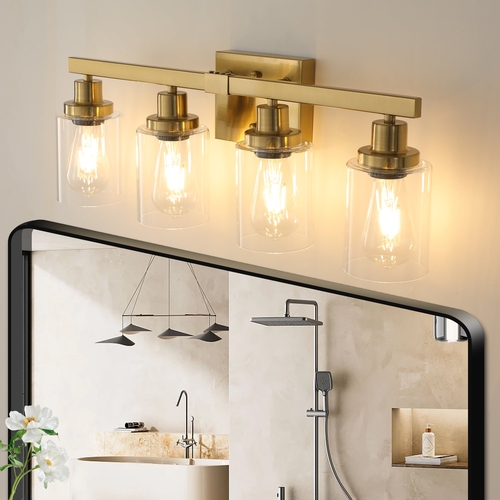 Golden 4-Light Vanity Light with Clear Glass Shades, Modern Iron Metal