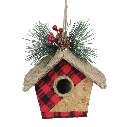 Northlight 33530771 5.75 in. Red & Black Buffalo Plaid Hanging Bird Tr