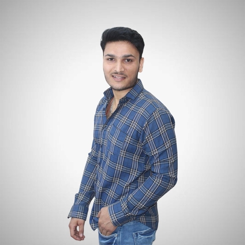 Men Electric Blue Twill Checkered Shirt (Size-L) (Color-BLUE)