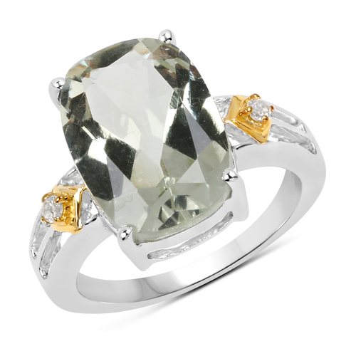 Two Tone Plated 5.06 Carat Genuine Green Amethyst & White Topaz .925