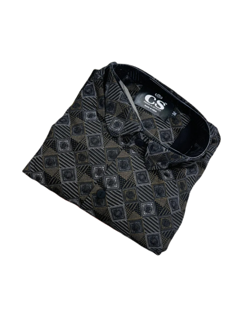 Men's Printed Full Sleeves Regular Fit Shirt  Black