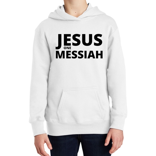 Youth Long Sleeve Hoodie Jesus one Messiah Black Illustration