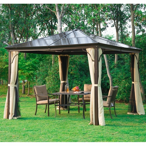 Outsunny 10 x 10 ft Deluxe Hard Top Waterproof Gazebo Canopy Heavy