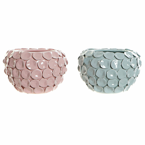 Vase DKD Home Decor 24,5 x 24,5 x 17 cm Pink Turquoise Stoneware
