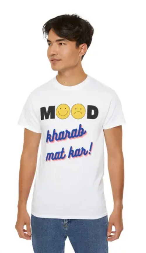 Men White Cotton Blend Printed "Mood Kharab Mat Kar" T-shirt Size XL