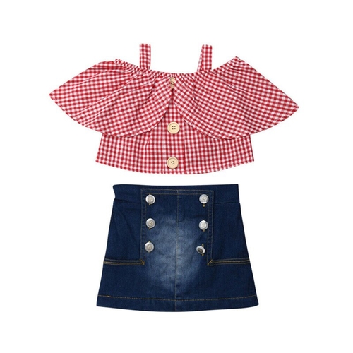 US Toddler Kid Baby Girl Plaid Ruffle Tops Crop