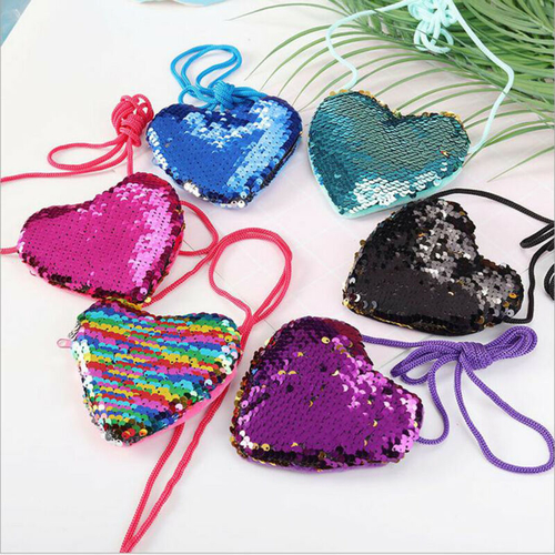 Ladies Girls Heart Coin Purse Bag Cute Sequins