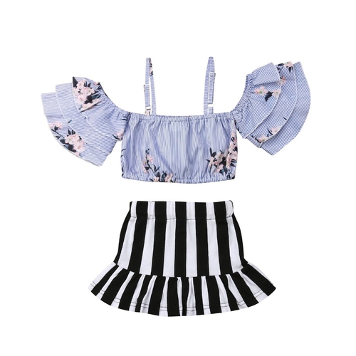 Toddler Kids Baby Girls Stripes Clothes Sets