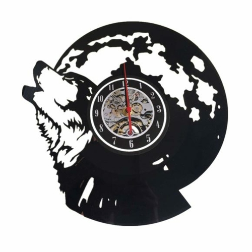 WOLF ANIMAL DESIGN HANDMADE VINYL RECORD WALL CLOCK