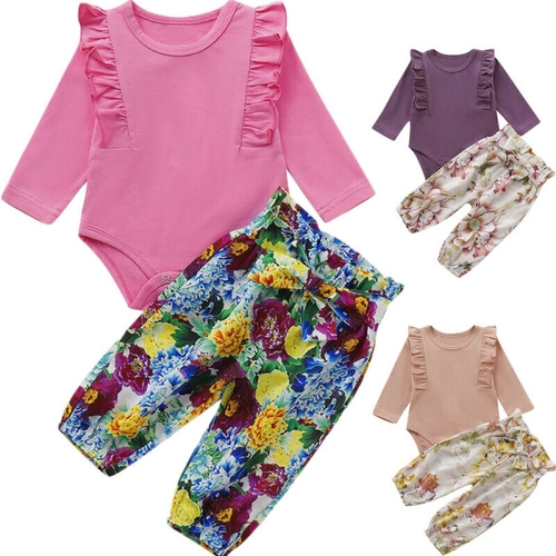 0 24M Little Girls Floral Clothes Sets Cute