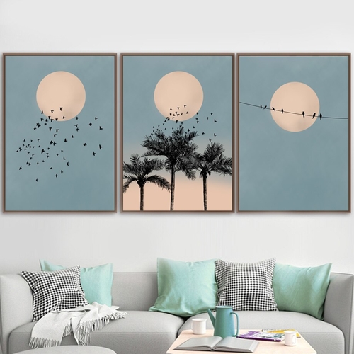 Sun Moon Bird Palm Tree Landscape Wall