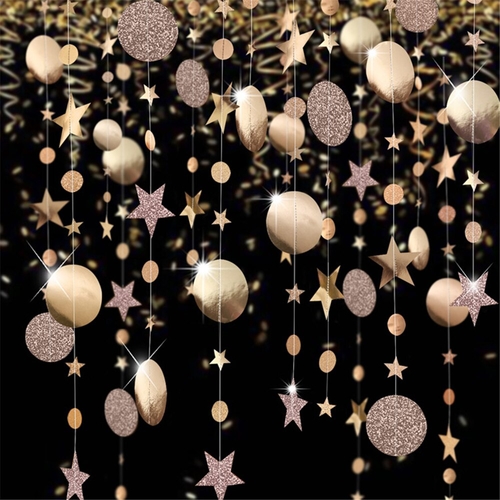 4m Curtain Glitter Champagne Stars Round Paper