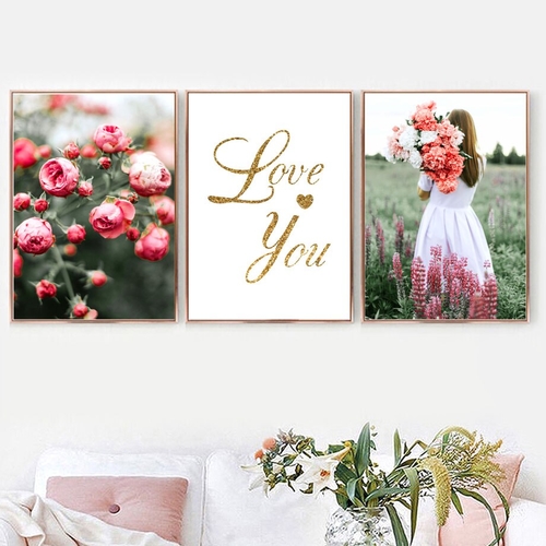 Peony Flower Lavender Girl Love Quotes Wall Art