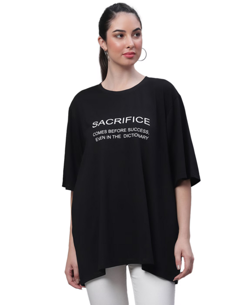 Typographic Print Crew-Neck T-Shirt (SIZE-XL) (COLOR-BLACK)