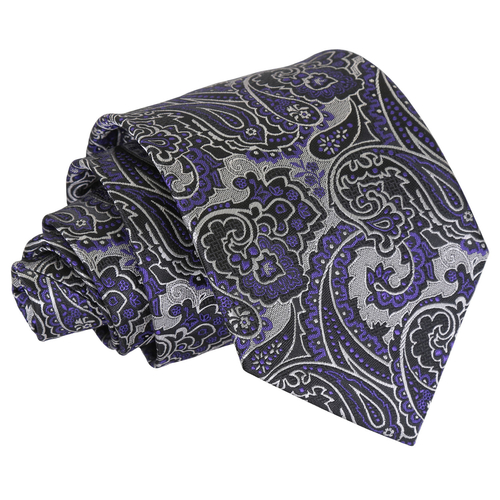 Royal Paisley Classic Tie - Silver & Purple