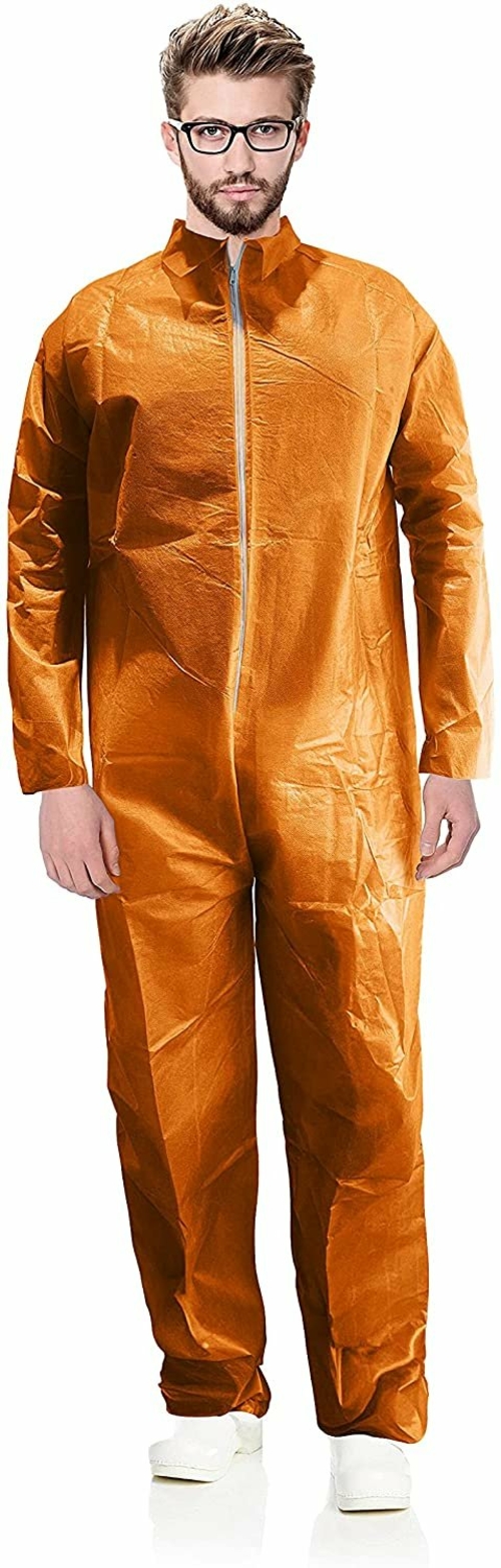 Disposable Coverall 77" Long. Orange Polypropylene 40 gsm Workwear