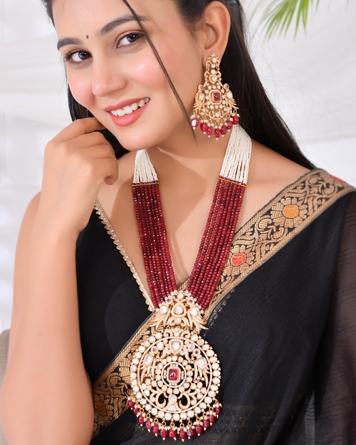 Rose Gold Plated Traditional Fashion Jewellery Necklace Set with Drop