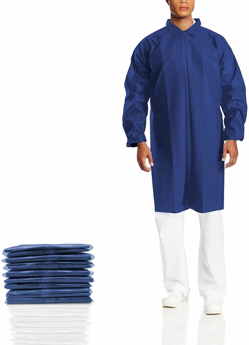 Pack of 50 Blue Lab Coats XL Size Unisex Disposable Polyethylene