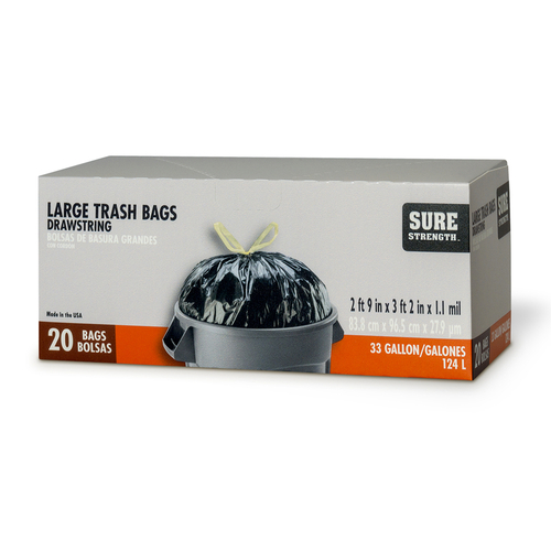 Sure Strength 6394290 33 gal Trash Bags Drawstring  