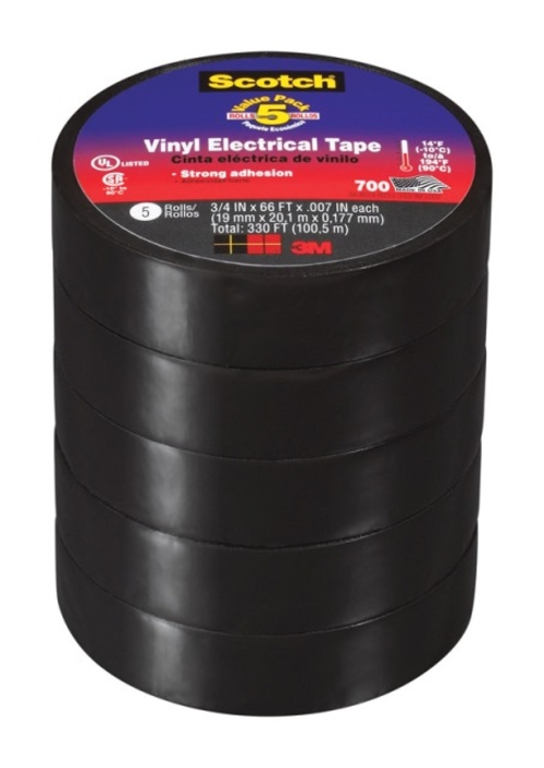 Scotch 24413-BA-6 0.75 in. Vinyl Electrical Tape  Black - 