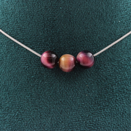 Two-tone Purple Tiger's Eye 8 mm 3 beads necklace.