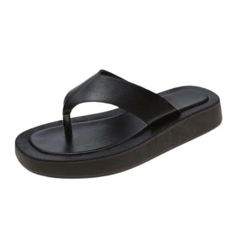 Women Summer Beach Open Toe Slippers (Size-UK-8) (Color-BLACK)