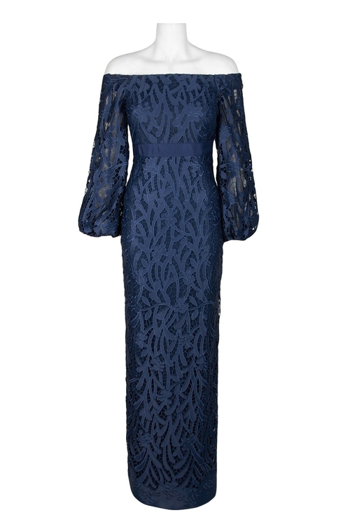 Aidan Mattox Off Shoulder Banded Bishop Sleeve Bodycon Zipper Back