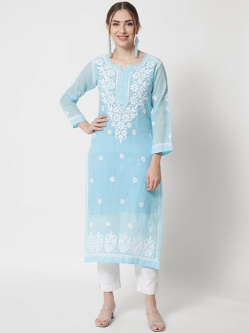 Chikankari Kota Cotton straight Kurta with Matching Slip (Size-L)