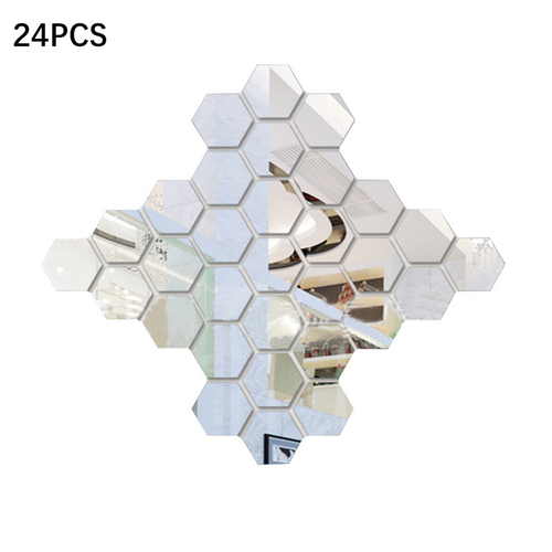 24Pcs 3D Hexagon Acrylic Mirror Wall Stickers DIY