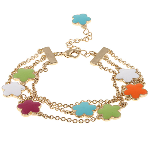 Zirconmania 610B-2568MTC-G Goldtone Multi-color Enamel Three Strand Br