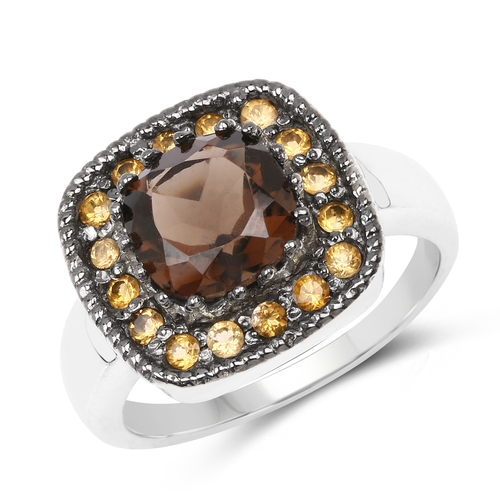 2.55 Carat Genuine Smoky Quartz and Citrine .925 Sterling Silver Ring