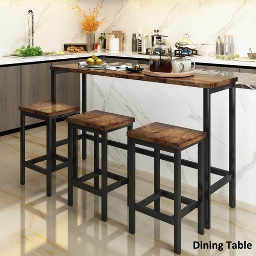 Counter Height Extra Long Dining Table Set with 3 Stools Pub Kitchen