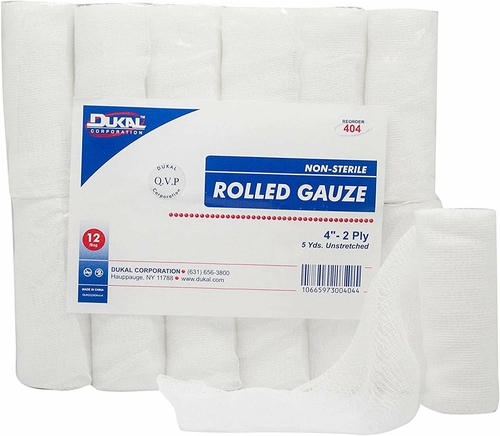 Dukal Rolled Gauze 4" x 5 yds. Case of 96 Gauze Rolls for General