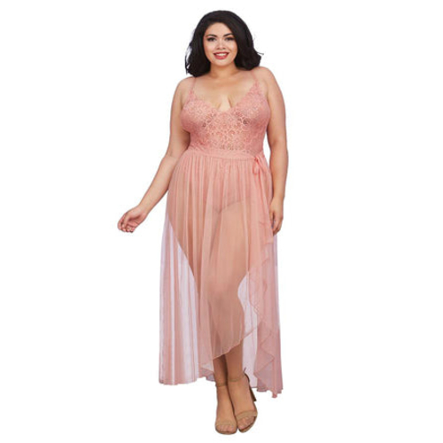 Dreamgirl Teddy & Sheer Mesh Maxi Skirt With G-String Rose Queen 2X