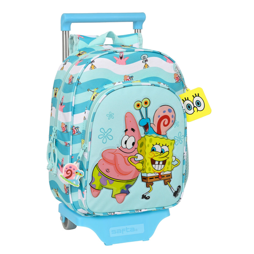 3D School Bag with Wheels Spongebob Stay positive Blue White 26 x 34 x