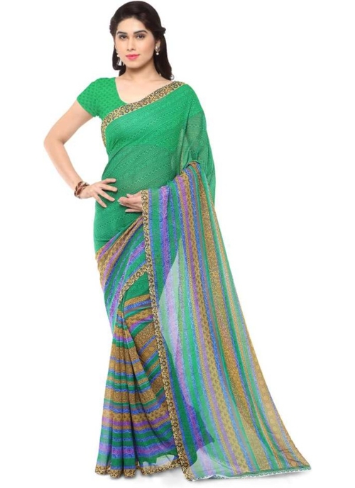 Printed Faux Georgette Green Color Saree