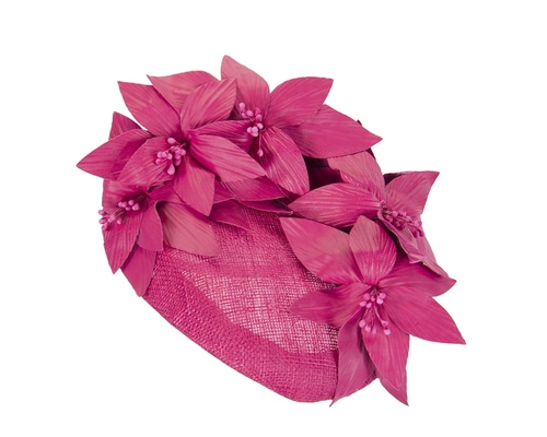 Fuchsia pillbox with leather flowers 