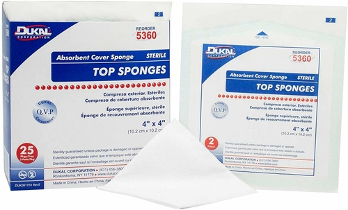 Dukal Top Sponges 4" x 4". Case of 1200 Absorbent Cover sponges for