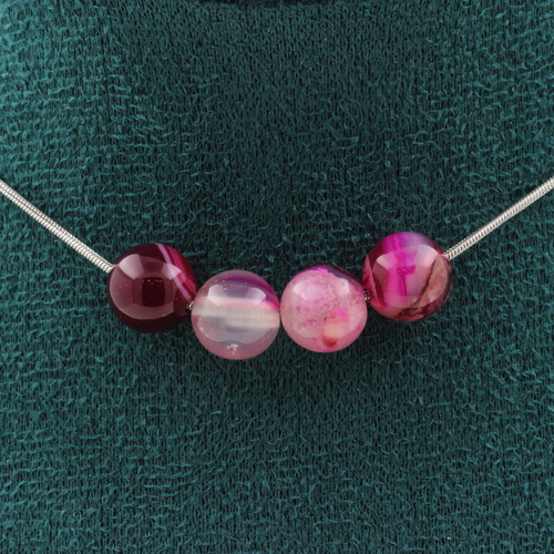 Pink banded Agate 4 beads necklace 8 mm