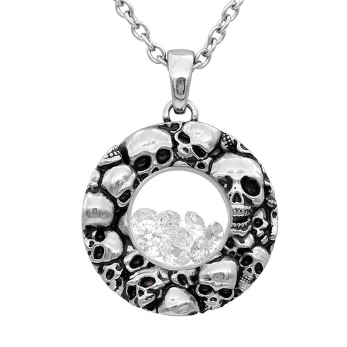 Skulls Floating Charm with White Swarovski Necklace