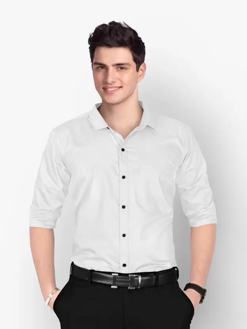 Men Regular Fit Washed Casual Shirt White