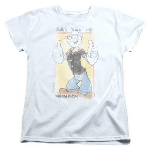 Trevco Popeye-Say Yes To Spinach Short Sleeve Womens Tee, White - 