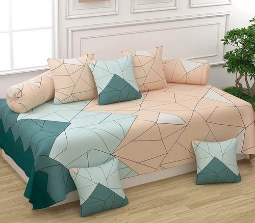 Diwan Set Covers,8 Pcs- One Single Flat Bedsheet With 5 Cushion