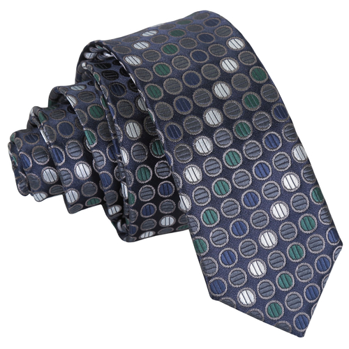 Chequered Polka Dot Skinny Tie - Silver, Grey & Green