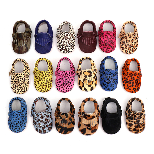 Leopard Print Genuine Leather baby moccasins for