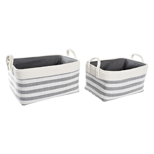 Basket set DKD Home Decor Stripes Grey Cotton (40 x 30 x 23 cm) (2