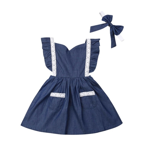 Toddler Kid Baby Girl Denim Ruffle Strap Dress