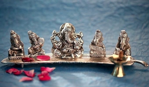 ARYADIT Gifts Silver Musical Ganesh God Idol Oxidized Finish for Puja