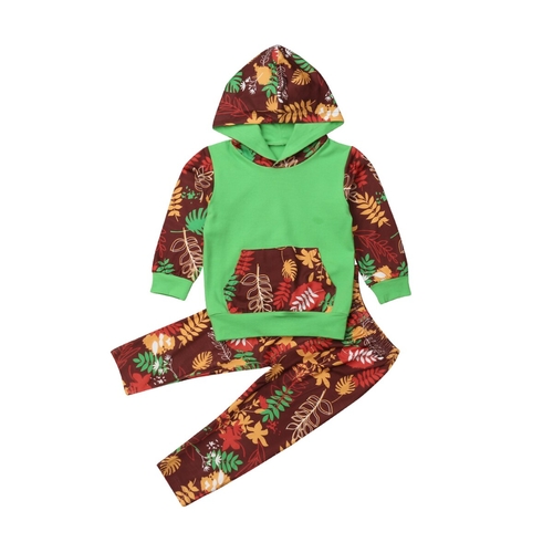 Baby Kids Girls Leaves Printing Hooded Clothes Set