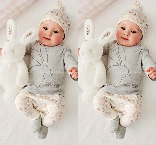 Newborn Cute Baby Girls Clothing Bunny Deer Letter